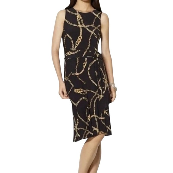 Lauren Ralph Lauren Dresses & Skirts - Lauren Ralph Lauren Equestrian Print Stretch Sheath Black with Gold Chains   8